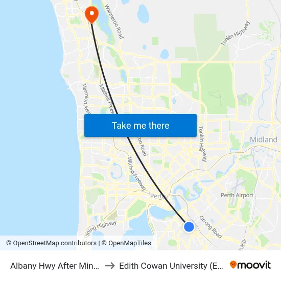 Albany Hwy After Mint St to Edith Cowan University (ECU) map