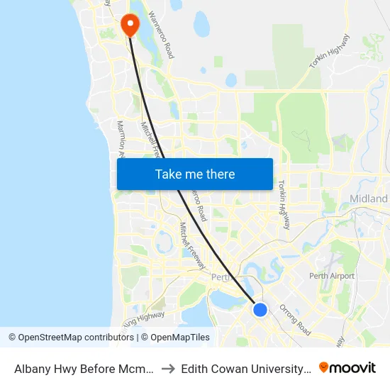 Albany Hwy Before Mcmillan St to Edith Cowan University (ECU) map