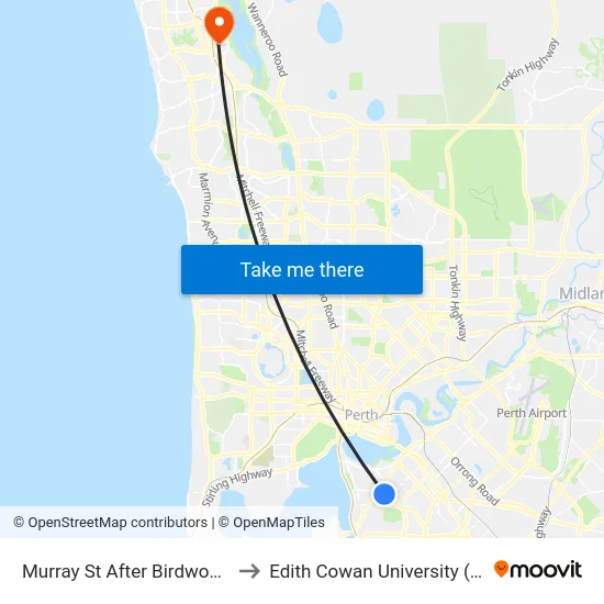 Murray St After Birdwood Av to Edith Cowan University (ECU) map