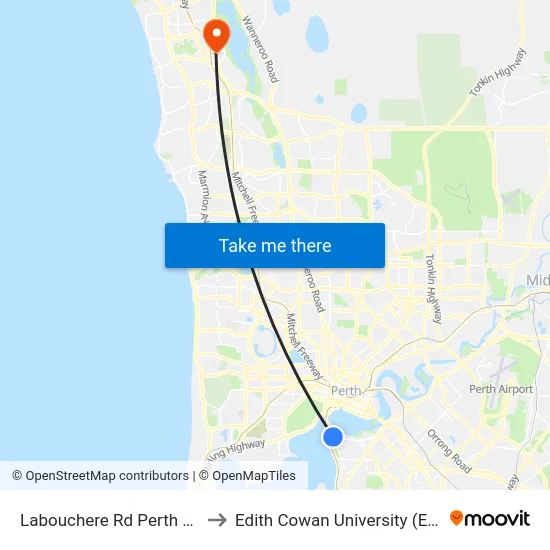 Labouchere Rd Perth Zoo to Edith Cowan University (ECU) map