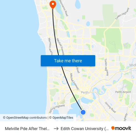 Melville Pde After Thelma St to Edith Cowan University (ECU) map