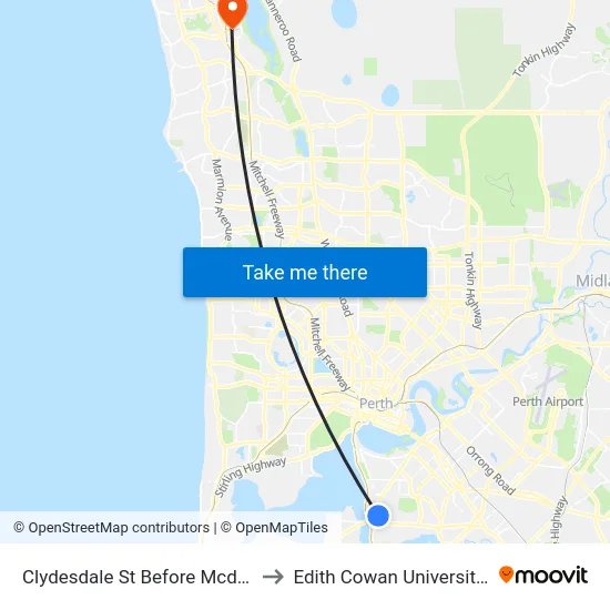 Clydesdale St Before Mcdougall St to Edith Cowan University (ECU) map