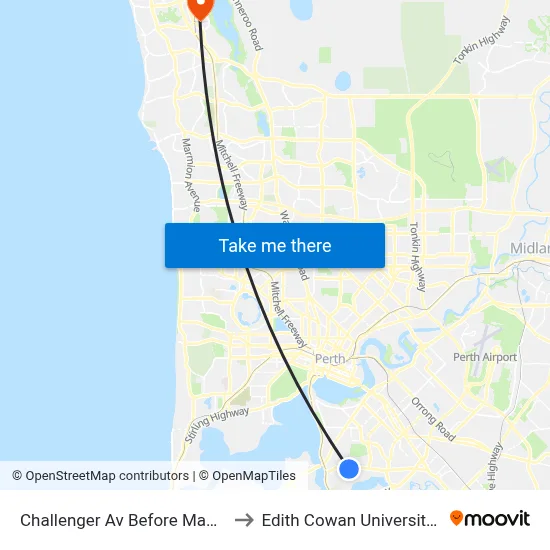 Challenger Av Before Manning Rd to Edith Cowan University (ECU) map