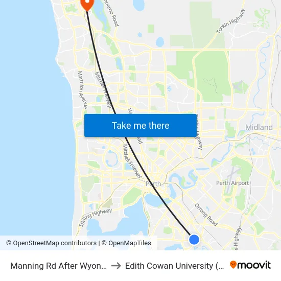 Manning Rd After Wyong Rd to Edith Cowan University (ECU) map