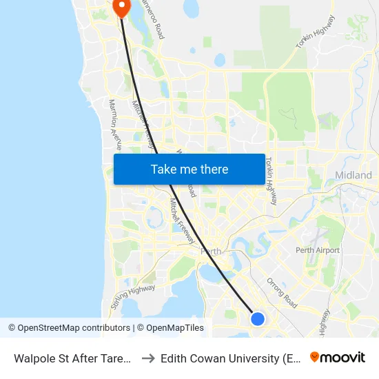 Walpole St After Taree St to Edith Cowan University (ECU) map