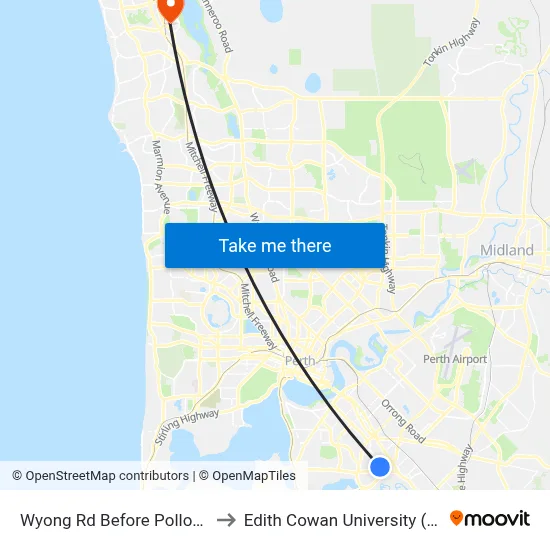 Wyong Rd Before Pollock St to Edith Cowan University (ECU) map
