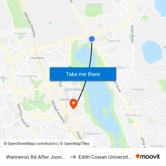 Wanneroo Rd After Joondalup Dr to Edith Cowan University (ECU) map