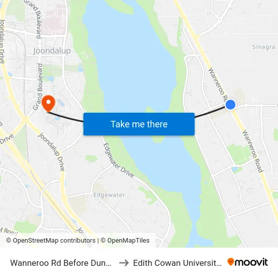 Wanneroo Rd Before Dundebar Rd to Edith Cowan University (ECU) map