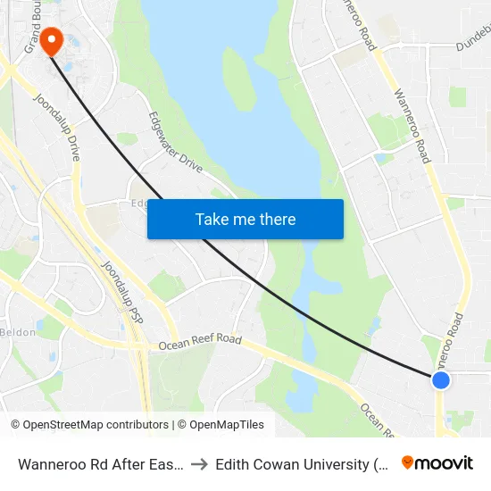 Wanneroo Rd After East Rd to Edith Cowan University (ECU) map
