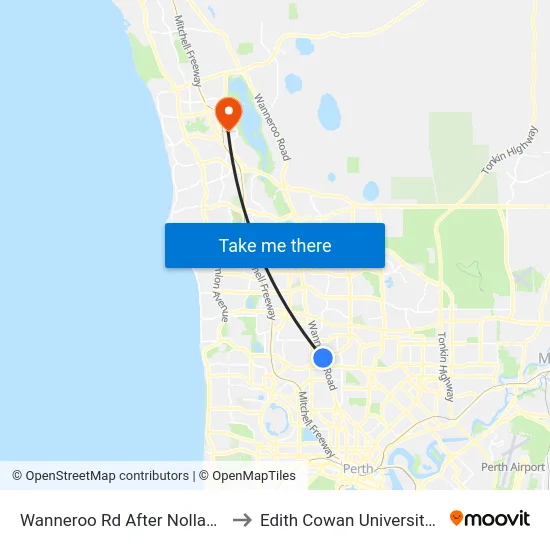 Wanneroo Rd After Nollamara Av to Edith Cowan University (ECU) map