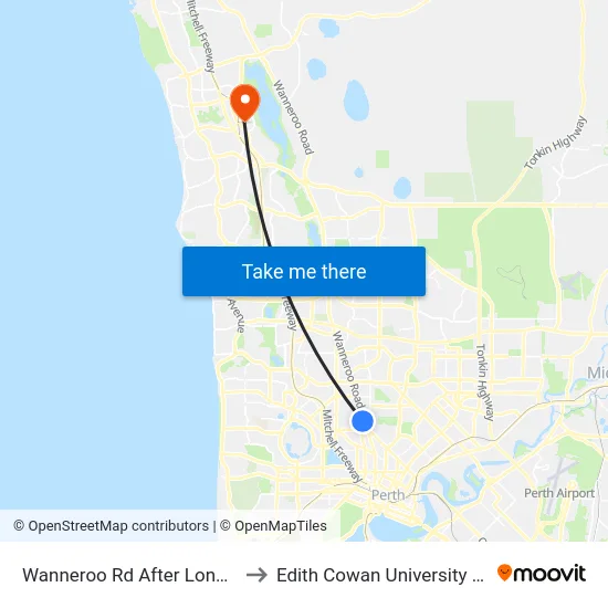 Wanneroo Rd After London St to Edith Cowan University (ECU) map