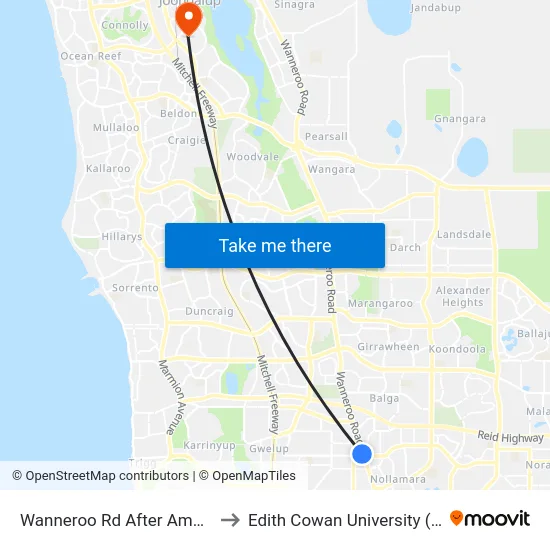 Wanneroo Rd After Amelia St to Edith Cowan University (ECU) map