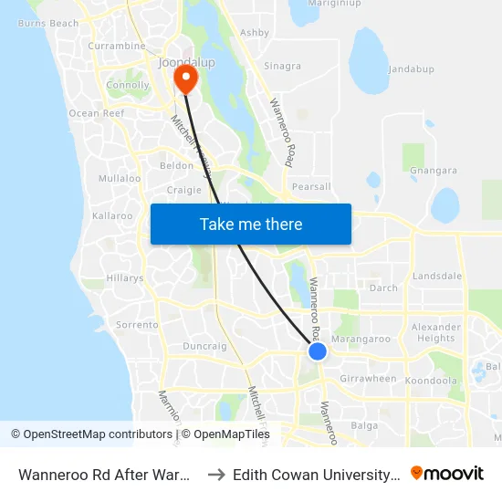 Wanneroo Rd After Warwick Rd to Edith Cowan University (ECU) map