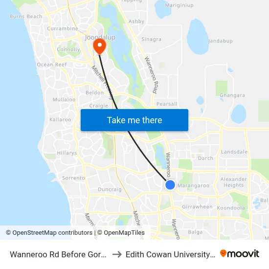 Wanneroo Rd Before Gorman St to Edith Cowan University (ECU) map