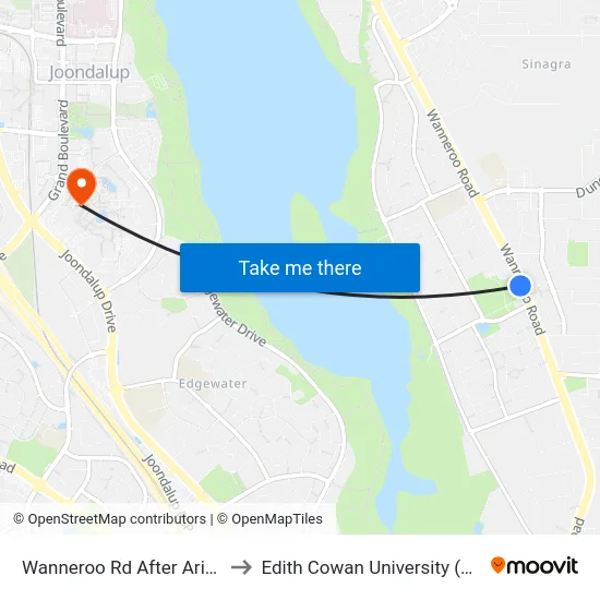 Wanneroo Rd After Ariti Av to Edith Cowan University (ECU) map