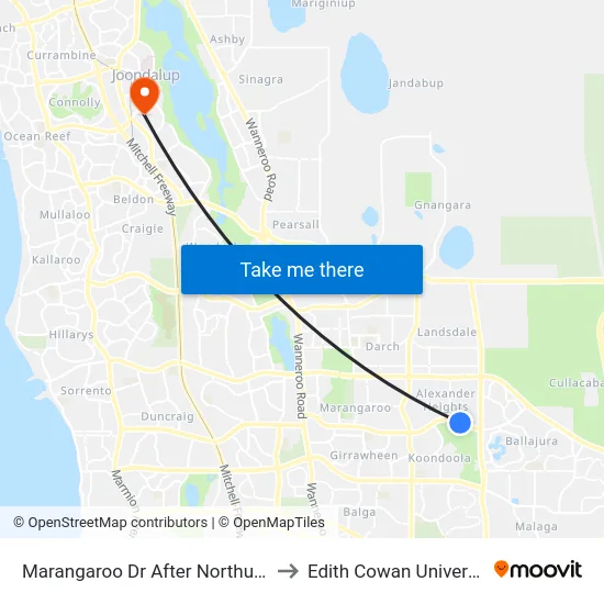 Marangaroo Dr After Northumberland Av to Edith Cowan University (ECU) map
