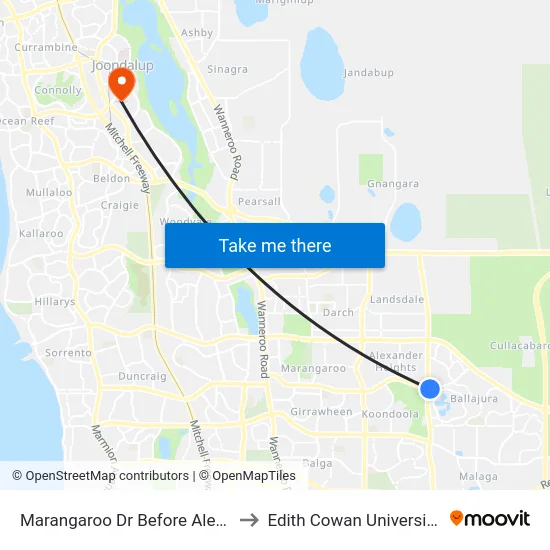 Marangaroo Dr Before Alexander Dr to Edith Cowan University (ECU) map