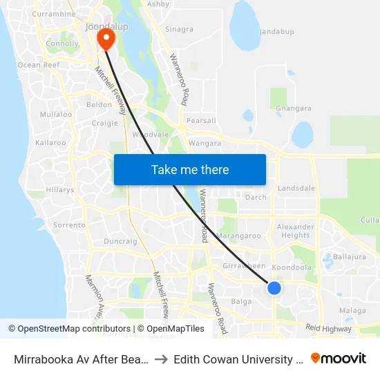 Mirrabooka Av After Beach Rd to Edith Cowan University (ECU) map