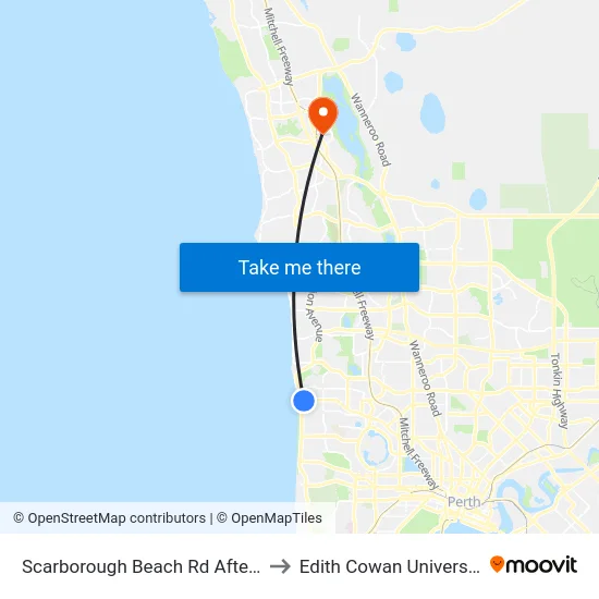 Scarborough Beach Rd After Filburn St to Edith Cowan University (ECU) map