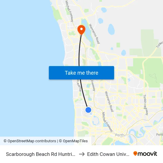 Scarborough Beach Rd Huntriss Road Cat Id 31 to Edith Cowan University (ECU) map