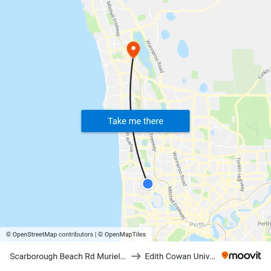 Scarborough Beach Rd Muriel Avenue Cat Id 32 to Edith Cowan University (ECU) map