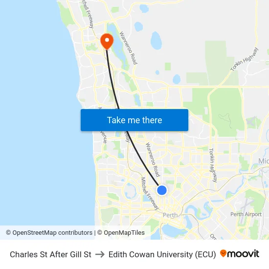 Charles St After Gill St to Edith Cowan University (ECU) map