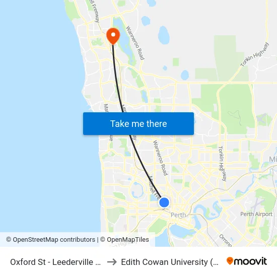 Oxford St - Leederville Tafe to Edith Cowan University (ECU) map