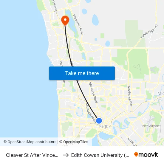 Cleaver St After Vincent St to Edith Cowan University (ECU) map