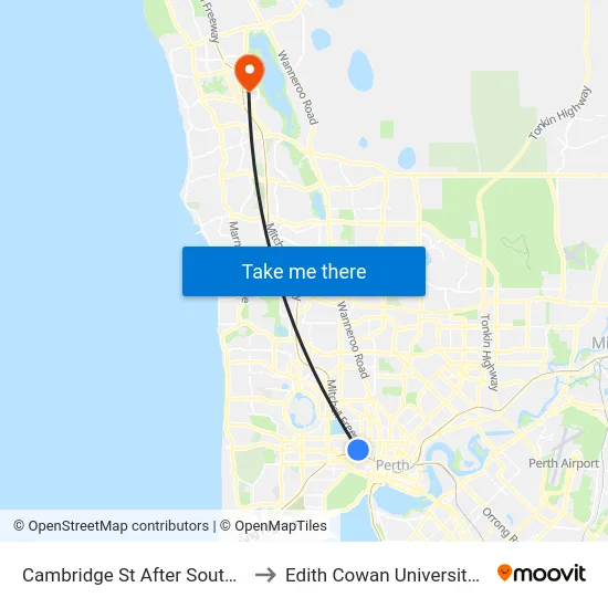Cambridge St After Southport St to Edith Cowan University (ECU) map