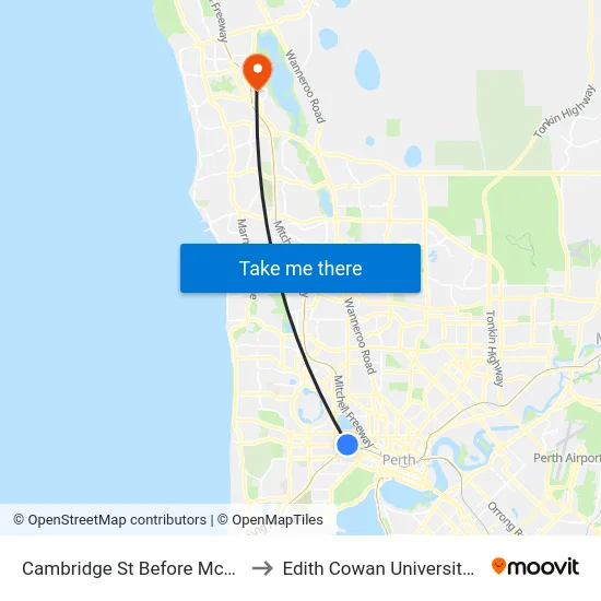 Cambridge St Before Mccourt St to Edith Cowan University (ECU) map