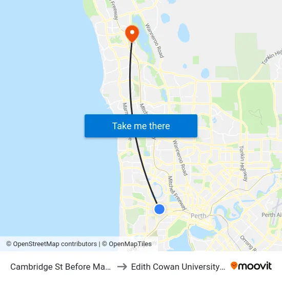 Cambridge St Before Marlow St to Edith Cowan University (ECU) map