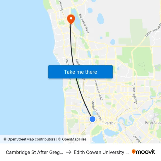 Cambridge St After Gregory St to Edith Cowan University (ECU) map