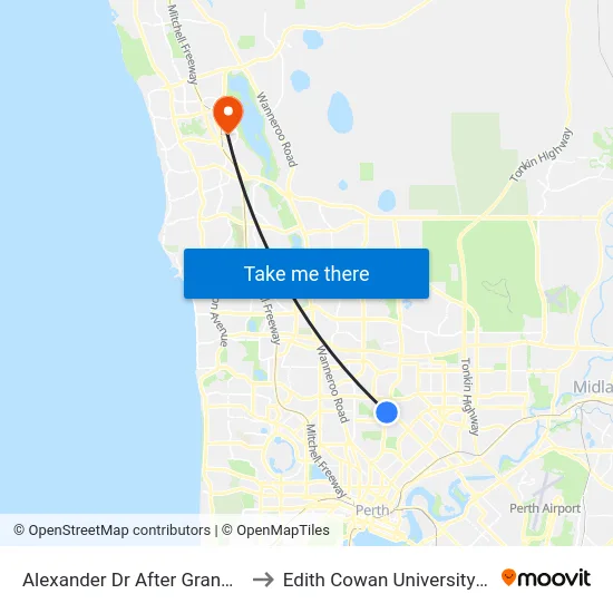 Alexander Dr After Grand Prom to Edith Cowan University (ECU) map