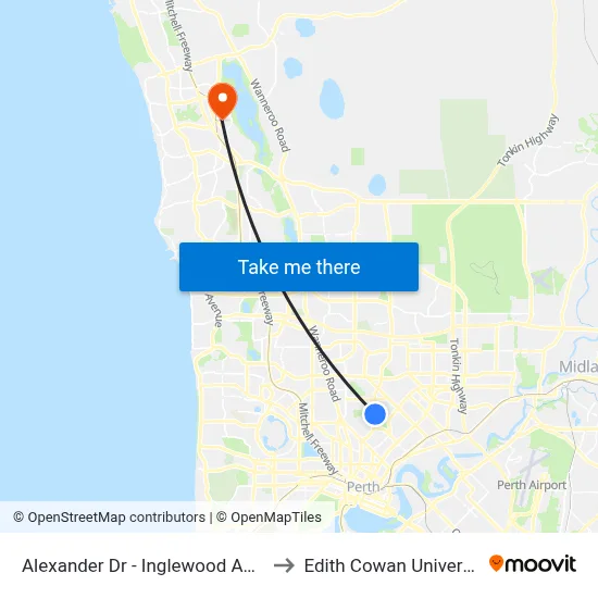 Alexander Dr - Inglewood Aquatic Centre to Edith Cowan University (ECU) map