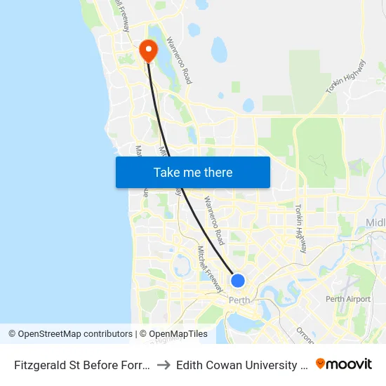 Fitzgerald St Before Forrest St to Edith Cowan University (ECU) map