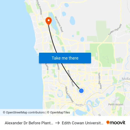 Alexander Dr Before Plantation St to Edith Cowan University (ECU) map