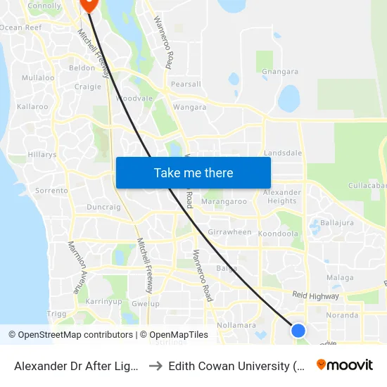 Alexander Dr After Light St to Edith Cowan University (ECU) map