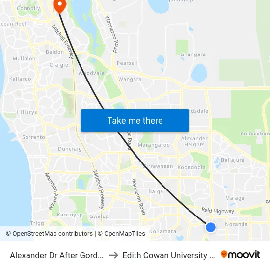 Alexander Dr After Gordon Rd to Edith Cowan University (ECU) map