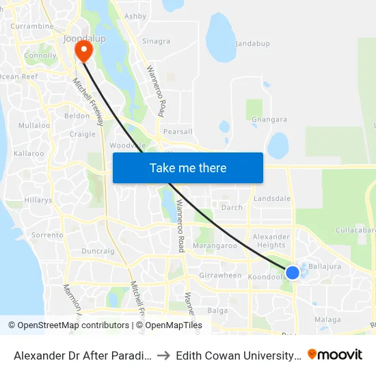 Alexander Dr After Paradise Qys to Edith Cowan University (ECU) map