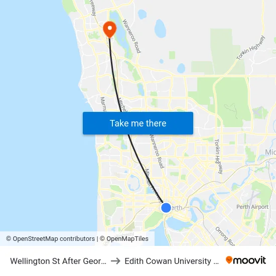 Wellington St After George St to Edith Cowan University (ECU) map