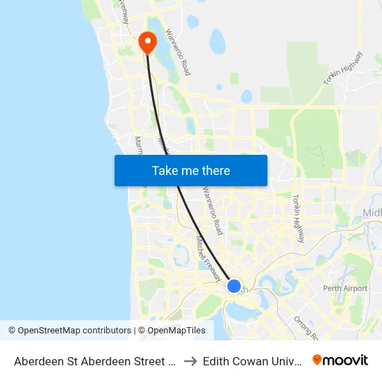 Aberdeen St Aberdeen Street Car Park Cat Id 9 to Edith Cowan University (ECU) map