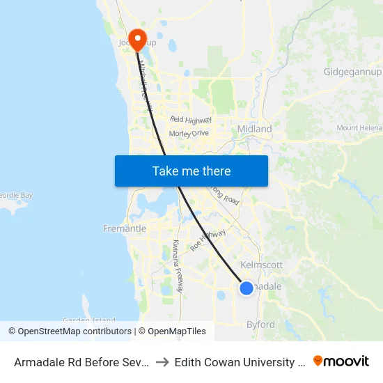 Armadale Rd Before Seville Dr to Edith Cowan University (ECU) map