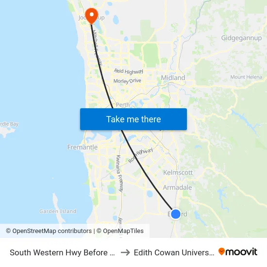 South Western Hwy Before Thomas Rd to Edith Cowan University (ECU) map