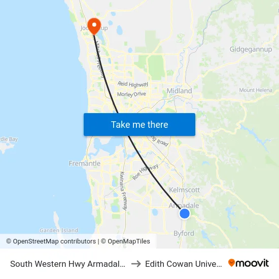 South Western Hwy Armadale Snr High Sch to Edith Cowan University (ECU) map