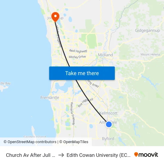 Church Av After Jull St to Edith Cowan University (ECU) map
