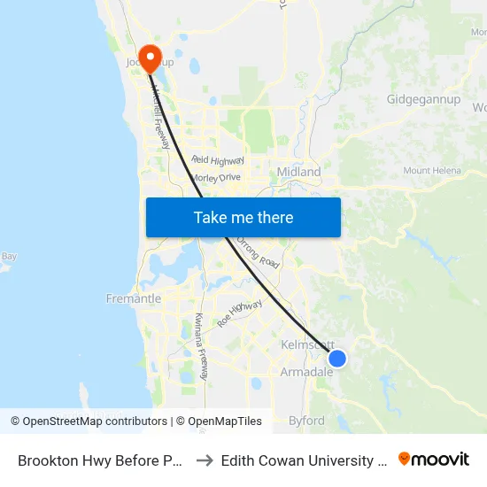 Brookton Hwy Before Peet Rd to Edith Cowan University (ECU) map