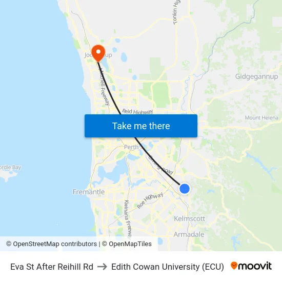 Eva St After Reihill Rd to Edith Cowan University (ECU) map