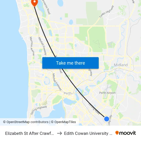 Elizabeth St After Crawford St to Edith Cowan University (ECU) map