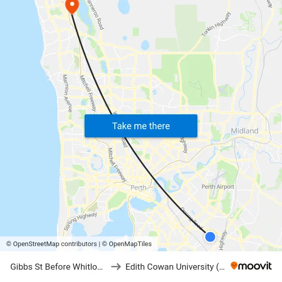 Gibbs St Before Whitlock Rd to Edith Cowan University (ECU) map