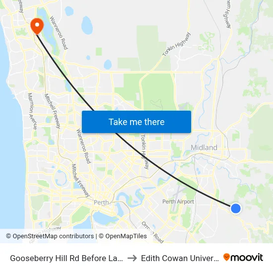 Gooseberry Hill Rd Before Landsdowne Rd to Edith Cowan University (ECU) map